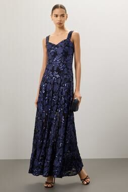 Dress the Population Anabel Navy Blue Floral Sequined Formal Gown Size M